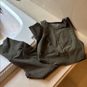 Beyond Yoga Olive Green Leggings and Top Set